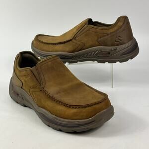 Skechers Arch Fit Motley Hust Brown Leather Slip-On Comfort Loafers Men’s 10.5